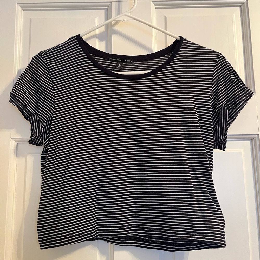 Urban Outfitters Short-sleeve Navy & White Striped Cropped Tee